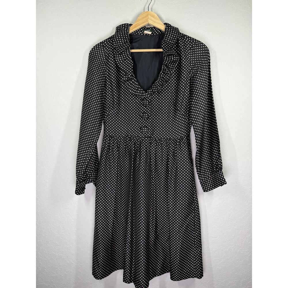 Women's Vintage J.‎ Crew 100% Silk Black and white Polka Dot Dress Size 0